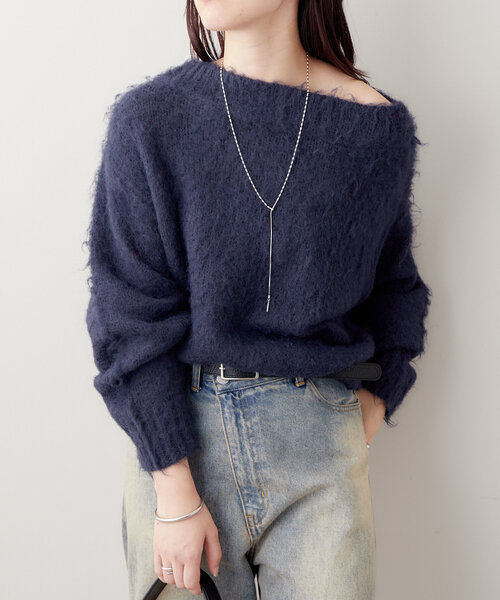 mystic（ミスティック）の「モヘアライクワイドネックニット（ニット/セーター・レディース・レッド/アイボリー/ネイビー・FREE）」の3枚目の写真