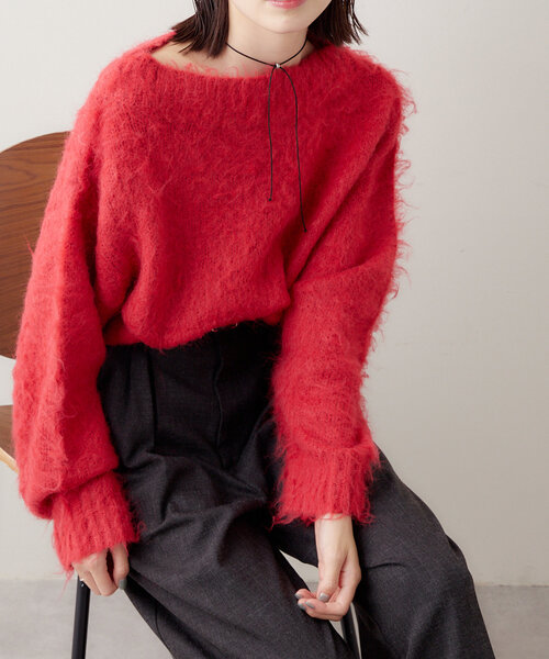 mystic（ミスティック）の「モヘアライクワイドネックニット（ニット/セーター・レディース・レッド/アイボリー/ネイビー・FREE）」の18枚目の写真