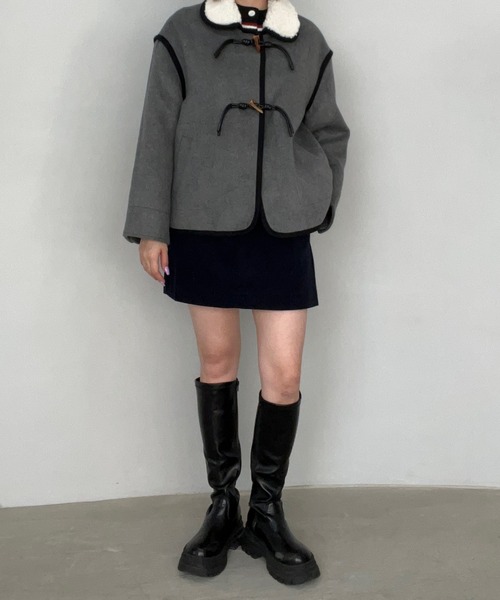 ウール混 ボアカラー パイピング ハーフコート FD24W283【Fano Studios