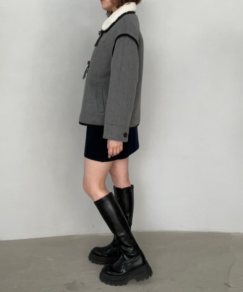 ウール混 ボアカラー パイピング ハーフコート FD24W283【Fano Studios