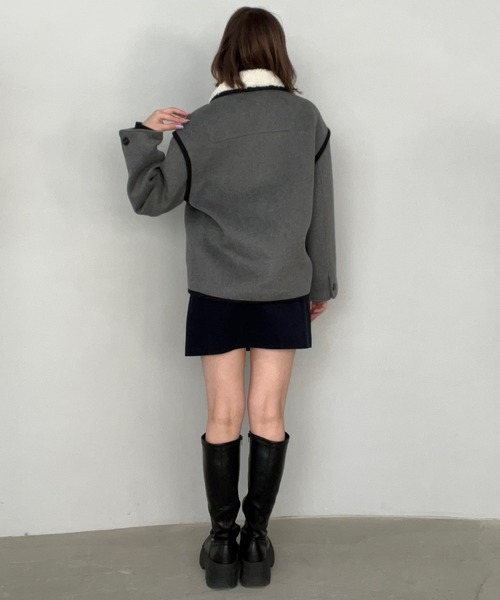 Fano Studios（ファノ ストゥディオズ）の「ウール混 ボアカラー パイピング ハーフコート FD24W283【Fano Studios】（その他アウター・レディース・グレー・S/M/L）」の15枚目の写真
