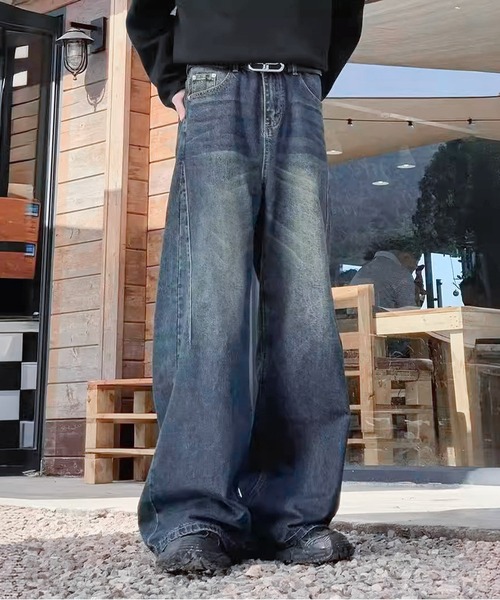 JOHNNY WOLF（ジョニーウルフ）の「ALDEBARAN ヴィンテージライク ワイドストレート デニムパンツ（デニムパンツ・メンズ・ブルー/ブラック・M/L/XL）」の4枚目の写真