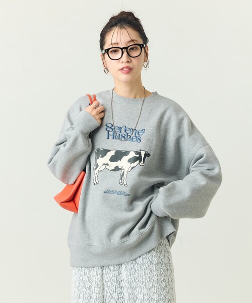 セール】限定展開 cow×ロゴ プリント 裏起毛 スウェット