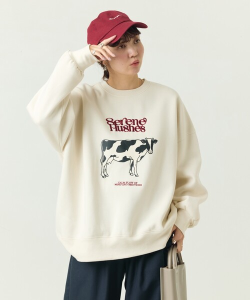 セール】限定展開 cow×ロゴ プリント 裏起毛 スウェット