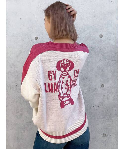 GYDA（ジェイダ）の「GYDALMATIAN BICOLORニットトップス（ニット/セーター・レディース・ピンク/ライトイエロー/チャコールグレー/オフホワイト・FREE）」の4枚目の写真