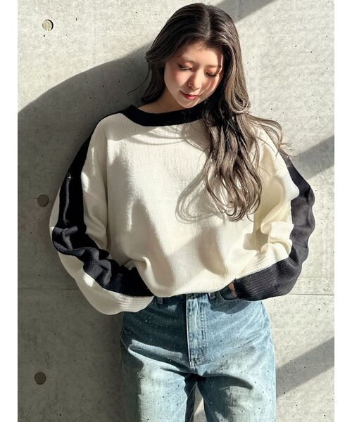 GYDA（ジェイダ）の「GYDALMATIAN BICOLORニットトップス（ニット/セーター・レディース・ピンク/ライトイエロー/チャコールグレー/オフホワイト・FREE）」の6枚目の写真