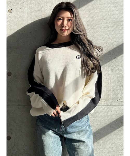 GYDA（ジェイダ）の「GYDALMATIAN BICOLORニットトップス（ニット/セーター・レディース・ピンク/ライトイエロー/チャコールグレー/オフホワイト・FREE）」の7枚目の写真