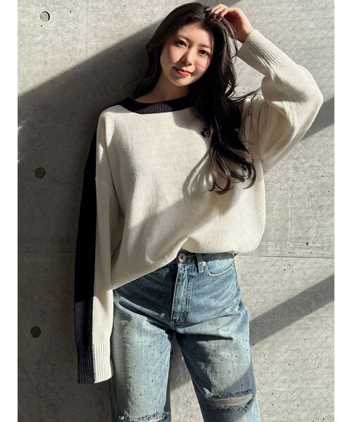 GYDA（ジェイダ）の「GYDALMATIAN BICOLORニットトップス（ニット/セーター・レディース・ピンク/ライトイエロー/チャコールグレー/オフホワイト・FREE）」の8枚目の写真