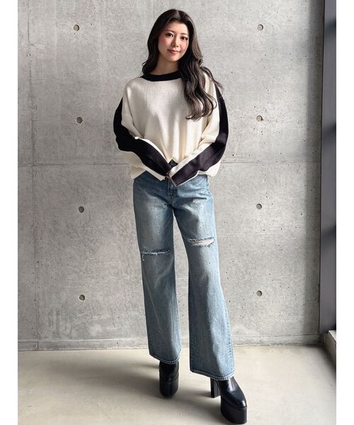 GYDA（ジェイダ）の「GYDALMATIAN BICOLORニットトップス（ニット/セーター・レディース・ピンク/ライトイエロー/チャコールグレー/オフホワイト・FREE）」の9枚目の写真