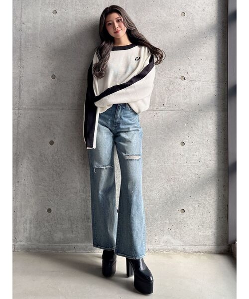 GYDA（ジェイダ）の「GYDALMATIAN BICOLORニットトップス（ニット/セーター・レディース・ピンク/ライトイエロー/チャコールグレー/オフホワイト・FREE）」の10枚目の写真