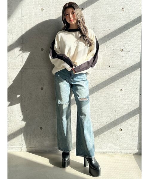 GYDA（ジェイダ）の「GYDALMATIAN BICOLORニットトップス（ニット/セーター・レディース・ピンク/ライトイエロー/チャコールグレー/オフホワイト・FREE）」の11枚目の写真