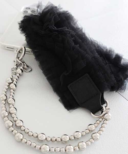 LEPSIM(レプシィム)の「チュール*メタルスマホストラップ 283777(スマホグッズ・レディース・グレー/ブラック・ONE SIZE)」の2枚目の写真