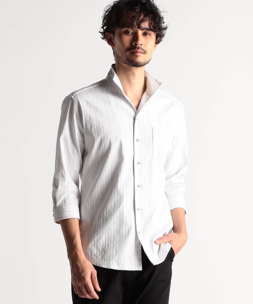 NICOLE CLUB FOR MEN(ニコルクラブフォーメン)の「リバーシブルドビー 7分袖スタンドカラーシャツ(シャツ/ブラウス・メンズ・ミント/ブルー/オフホワイト/ピンク系・X-LARGE/LARGE/MEDIUM/XX-LARGE)」の3枚目の写真