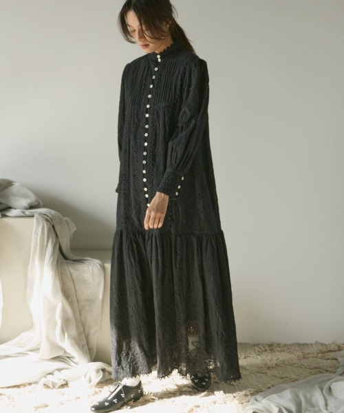 【AUBREY】コットンレースティアードワンピース AUBREY】コットンレースティアードワンピース