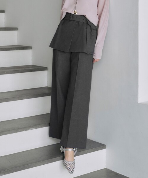 ICB(アイシービー)の「LooseWeave スカートレイヤードワイドパンツ(その他パンツ・レディース・ライトイエロー系/グレー系・6/4/0/2/00)」の1枚目の写真
