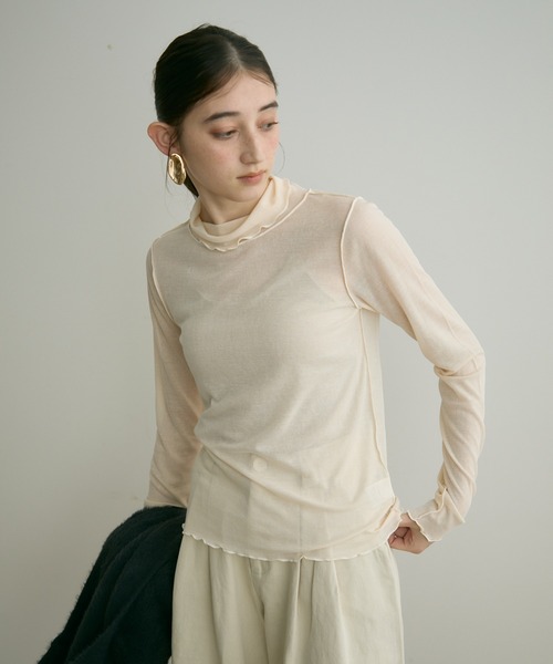 Crisp（クリスプ）の「ハイネックシアーメロウTシャツ（Tシャツ/カットソー・レディース・グレー/アイボリー/オレンジ・FREE）」の3枚目の写真