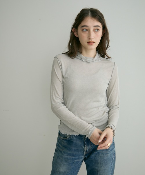 Crisp（クリスプ）の「ハイネックシアーメロウTシャツ（Tシャツ/カットソー・レディース・グレー/アイボリー/オレンジ・FREE）」の2枚目の写真