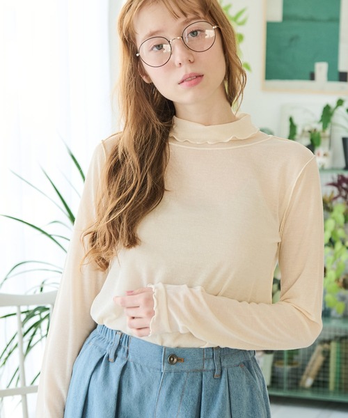 Crisp（クリスプ）の「ハイネックシアーメロウTシャツ（Tシャツ/カットソー・レディース・グレー/アイボリー/オレンジ・FREE）」の13枚目の写真