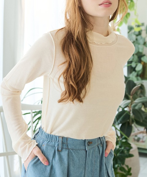 Crisp（クリスプ）の「ハイネックシアーメロウTシャツ（Tシャツ/カットソー・レディース・グレー/アイボリー/オレンジ・FREE）」の14枚目の写真