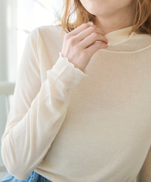 Crisp（クリスプ）の「ハイネックシアーメロウTシャツ（Tシャツ/カットソー・レディース・グレー/アイボリー/オレンジ・FREE）」の17枚目の写真