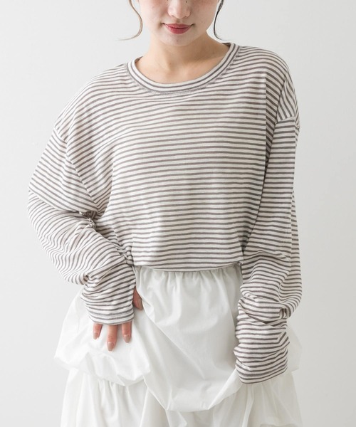 SENSE OF PLACE by URBAN RESEARCH（センスオブプレイスバイアーバンリサーチ）の「シアーボーダールーズTシャツ（Tシャツ/カットソー・レディース・ネイビー/グレー/ピンク・ONE）」の2枚目の写真