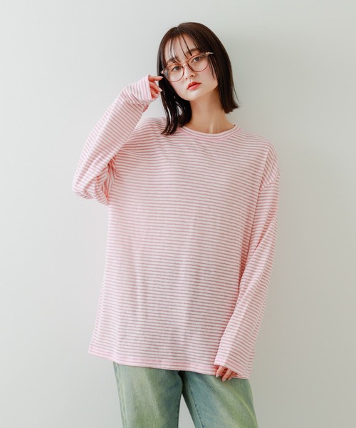 SENSE OF PLACE by URBAN RESEARCH（センスオブプレイスバイアーバンリサーチ）の「シアーボーダールーズTシャツ（Tシャツ/カットソー・レディース・ネイビー/グレー/ピンク・ONE）」の5枚目の写真