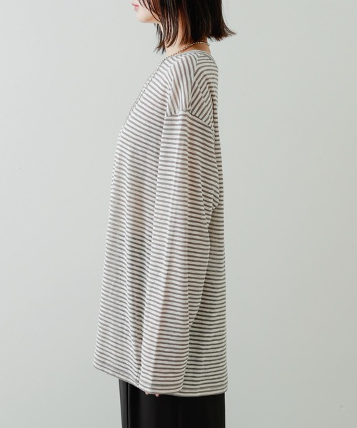 SENSE OF PLACE by URBAN RESEARCH（センスオブプレイスバイアーバンリサーチ）の「シアーボーダールーズTシャツ（Tシャツ/カットソー・レディース・ネイビー/グレー/ピンク・ONE）」の14枚目の写真