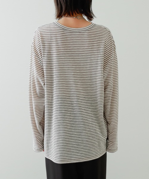 SENSE OF PLACE by URBAN RESEARCH（センスオブプレイスバイアーバンリサーチ）の「シアーボーダールーズTシャツ（Tシャツ/カットソー・レディース・ネイビー/グレー/ピンク・ONE）」の15枚目の写真