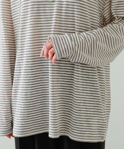 SENSE OF PLACE by URBAN RESEARCH（センスオブプレイスバイアーバンリサーチ）の「シアーボーダールーズTシャツ（Tシャツ/カットソー・レディース・ネイビー/グレー/ピンク・ONE）」の16枚目の写真