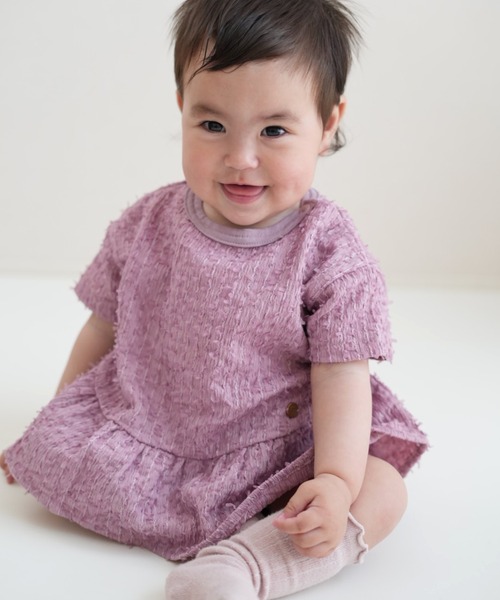 MAKE YOUR DAY（メイクユアデイ）の「ジャガードペプラム半袖Tシャツ■80～140cm（Tシャツ/カットソー・キッズ・ピンク/サックスブルー/オフホワイト・130/120/80/90/100/110/140）」の3枚目の写真