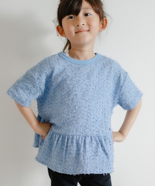 MAKE YOUR DAY（メイクユアデイ）の「ジャガードペプラム半袖Tシャツ■80～140cm（Tシャツ/カットソー・キッズ・ピンク/サックスブルー/オフホワイト・130/120/80/90/100/110/140）」の16枚目の写真