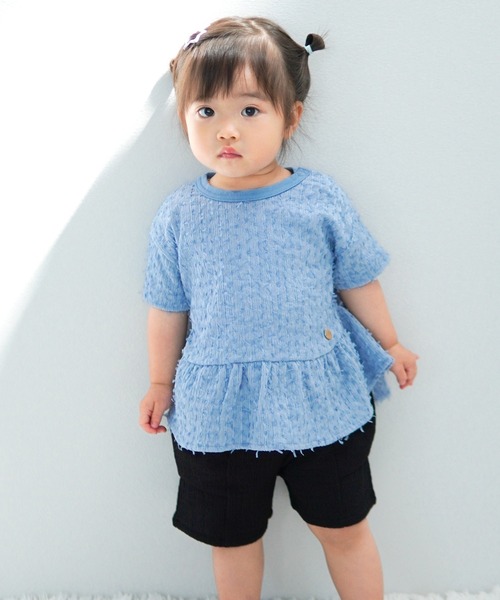 MAKE YOUR DAY（メイクユアデイ）の「ジャガードペプラム半袖Tシャツ■80～140cm（Tシャツ/カットソー・キッズ・ピンク/サックスブルー/オフホワイト・130/120/80/90/100/110/140）」の21枚目の写真