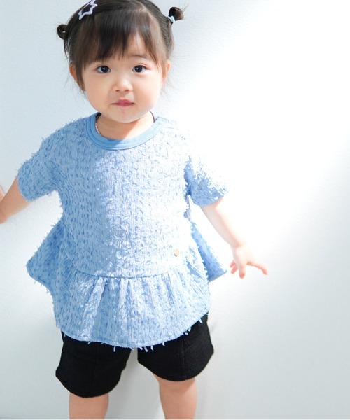 MAKE YOUR DAY（メイクユアデイ）の「ジャガードペプラム半袖Tシャツ■80～140cm（Tシャツ/カットソー・キッズ・ピンク/サックスブルー/オフホワイト・130/120/80/90/100/110/140）」の22枚目の写真