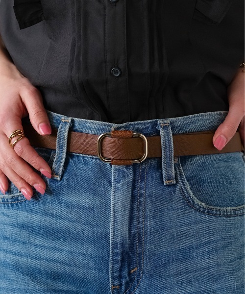 Lien Select（リエンセレクト）の「ノンホールレザーベルト 本革 シボ加工（ベルト・レディース・ダークブラウン系1/ブラック×ゴールド/ダークブラウン系/ベージュ系その他/ベージュ系その他2/ブラック×シルバー/ブラウン系2/ブラウン系1/ブラック系2/ブラック系1・FREE）」の7枚目の写真