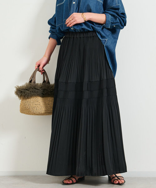 un dix cors（アンディコール）の「《新色登場・スタイリング映えする一枚◎》ティアードプリーツスカート（スカート・レディース・アイボリー/ブラック/カーキ/ピンク/イエロー/チャコールグレー・FREE）」の3枚目の写真