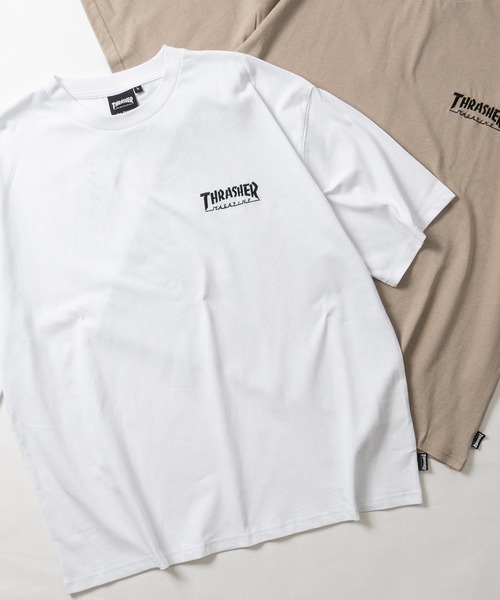 THRASHER(スラッシャー)の「【at】〔THRASHER/スラッシャー〕LOGO S/S TEE ワンポイントロゴ刺繍 ビッグシルエット Tシャツ(Tシャツ/カットソー・メンズ・グリーン/ホワイト/アッシュグレー/ベージュ/ブラック/サックスブルー/ミント・LARGE/MEDIUM)」の1枚目の写真