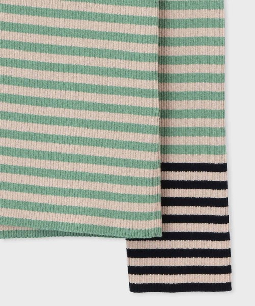 Paul Smith（ポールスミス）の「ウィメンズ リブ ボーダー カーディガン / 155223 518N（カーディガン/ボレロ・レディース・グリーン/オレンジ・MEDIUM）」の4枚目の写真