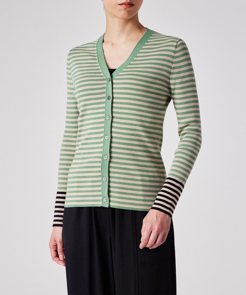 Paul Smith（ポールスミス）の「ウィメンズ リブ ボーダー カーディガン / 155223 518N（カーディガン/ボレロ・レディース・グリーン/オレンジ・MEDIUM）」の6枚目の写真