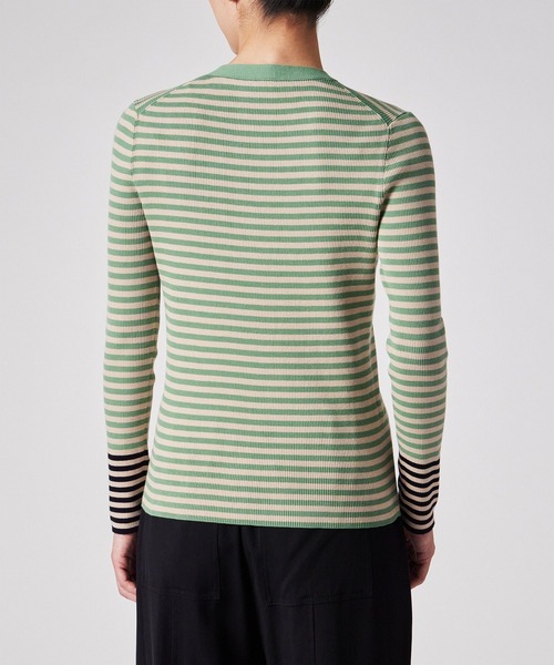 Paul Smith（ポールスミス）の「ウィメンズ リブ ボーダー カーディガン / 155223 518N（カーディガン/ボレロ・レディース・グリーン/オレンジ・MEDIUM）」の7枚目の写真