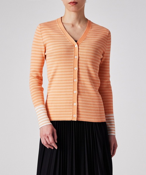 Paul Smith（ポールスミス）の「ウィメンズ リブ ボーダー カーディガン / 155223 518N（カーディガン/ボレロ・レディース・グリーン/オレンジ・MEDIUM）」の11枚目の写真
