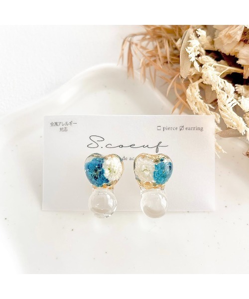 tone(トーン)の「【S.coeuf】【S.coeuf】金属アレルギー対応イヤリング フォンダンハート×かすみ草(MA)(イヤリング・レディース・パープル/ライトブルー/ブルー/オレンジ/ピンク・FREE)」の1枚目の写真