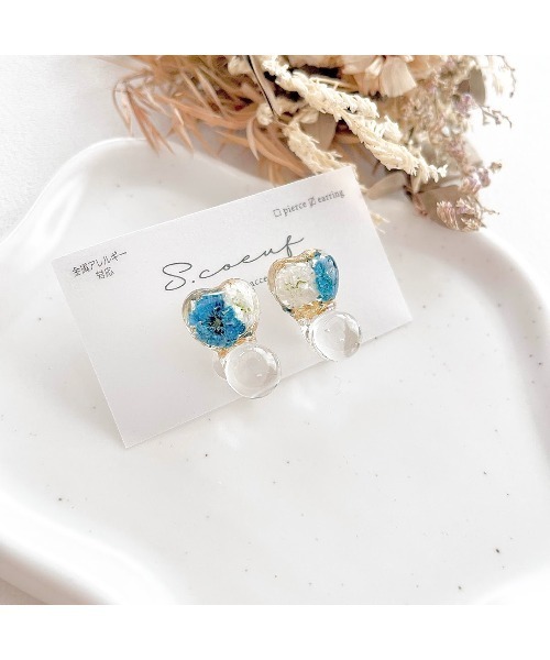 tone(トーン)の「【S.coeuf】【S.coeuf】金属アレルギー対応イヤリング フォンダンハート×かすみ草(MA)(イヤリング・レディース・パープル/ライトブルー/ブルー/オレンジ/ピンク・FREE)」の9枚目の写真