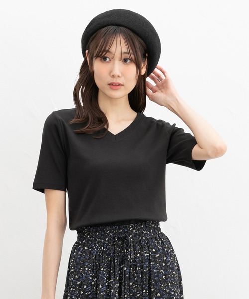 Honeys(ハニーズ)の「【UVカット】半袖オーガニックVネック(Tシャツ/カットソー・レディース・オフホワイト/ブラック・L/LL/M)」の10枚目の写真