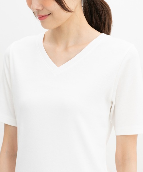 Honeys(ハニーズ)の「【UVカット】半袖オーガニックVネック(Tシャツ/カットソー・レディース・オフホワイト/ブラック・L/LL/M)」の17枚目の写真