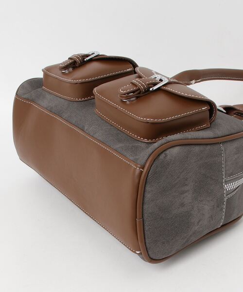 gossip！ロサンゼルス（ゴシップロサンゼルス）の「Y2K デニムパッチワークレトロ バックルデザインBAG / 500mlペットボトル収納可能（ボストンバッグ・レディース・ダークグレー/ライトグレー/インディゴブルー・FREE）」の21枚目の写真