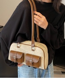 gossip！ロサンゼルス | Y2K デニムパッチワークレトロ バックルデザインBAG / 500mlペットボトル収納可能(ボストンバッグ)