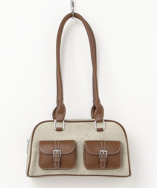 gossip！ロサンゼルス（ゴシップロサンゼルス）の「Y2K デニムパッチワークレトロ バックルデザインBAG / 500mlペットボトル収納可能（ボストンバッグ・レディース・ダークグレー/ライトグレー/インディゴブルー・FREE）」の16枚目の写真