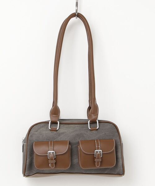 gossip！ロサンゼルス（ゴシップロサンゼルス）の「Y2K デニムパッチワークレトロ バックルデザインBAG / 500mlペットボトル収納可能（ボストンバッグ・レディース・ダークグレー/ライトグレー/インディゴブルー・FREE）」の17枚目の写真