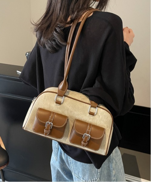 gossip！ロサンゼルス（ゴシップロサンゼルス）の「Y2K デニムパッチワークレトロ バックルデザインBAG / 500mlペットボトル収納可能（ボストンバッグ・レディース・ダークグレー/ライトグレー/インディゴブルー・FREE）」の18枚目の写真