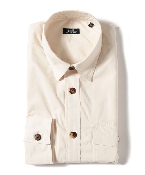 BRILLA per il gusto（ブリッラペルイルグースト）の「コットンタイプライター ダブルポケット オーバーシャツ（シャツ/ブラウス・メンズ・ネイビー/ナチュラル/ベージュ・S/M/XL/L）」の4枚目の写真